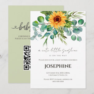 Sunflower Little Sunshine QR Registry Baby Shower  Invitation
