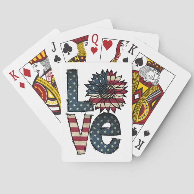 Sunflower Love | American Flag | Stars and Stripes Playing Cards (Back)