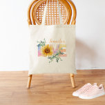 Sunflower Love Custom Name Budget  Tote Bag<br><div class="desc">Watercolor effect sunflower Love design with custom name which you can easily change or remove.</div>