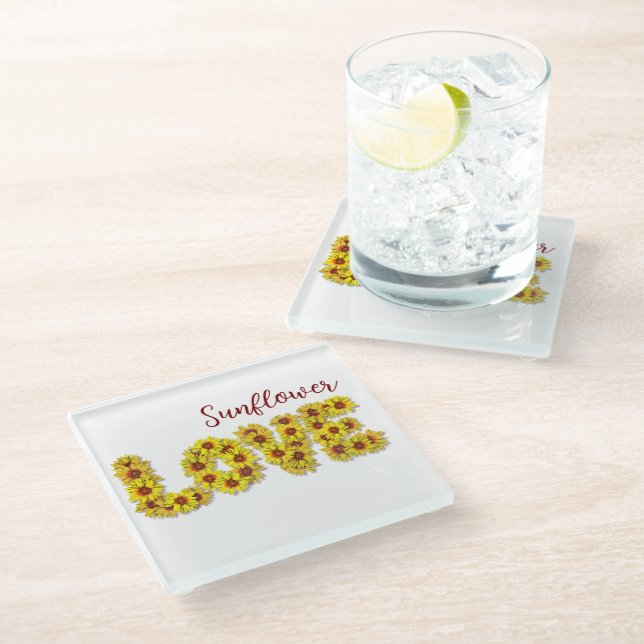 Sunflower Love Glass Coaster (Angled)