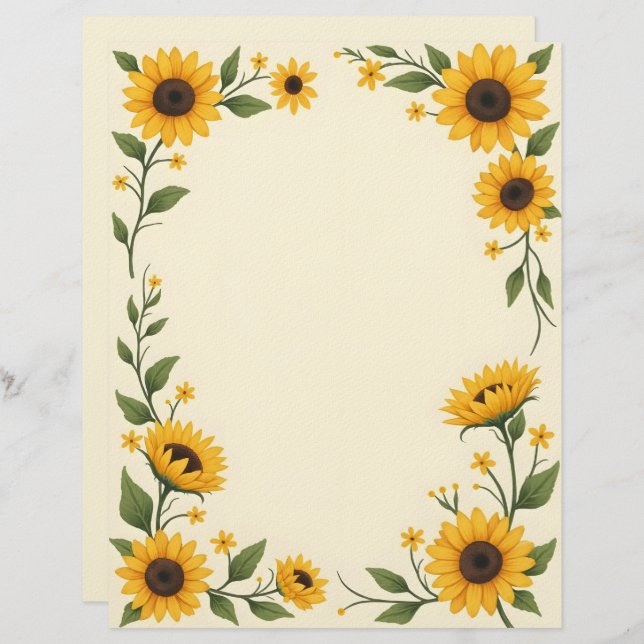 Sunflower Love Stationery Paper Custom Letterhead (Front/Back)
