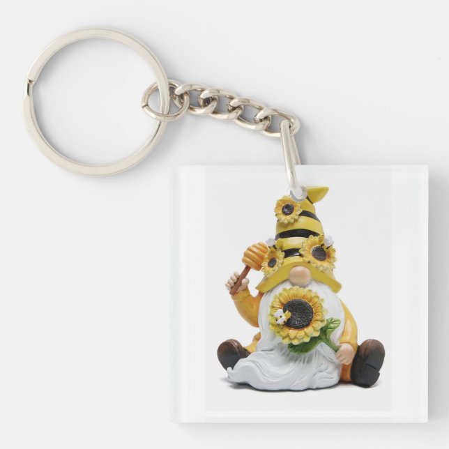 SUNFLOWER LOVING GNOME "KEY CHAIN" KEY RING (Front)