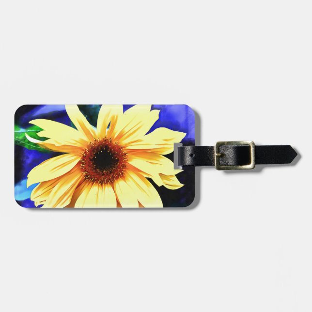 Sunflower Luggage Tag w/ leather strap (Front Horizontal)