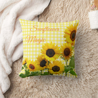 Sunflower Magic Sunshine Happy Yellow White Plaid Cushion