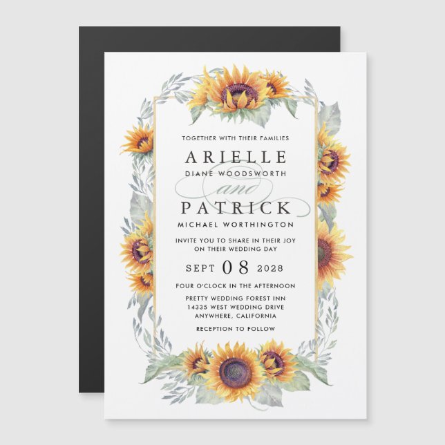 Sunflower Magnetic Watercolor Wedding Invitations (Front/Back)