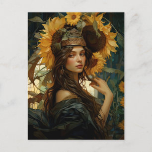 Sunflower Maiden Deluxe Style Postcard