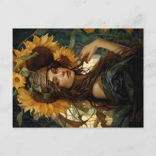 Sunflower Maiden Deluxe Style Postcard