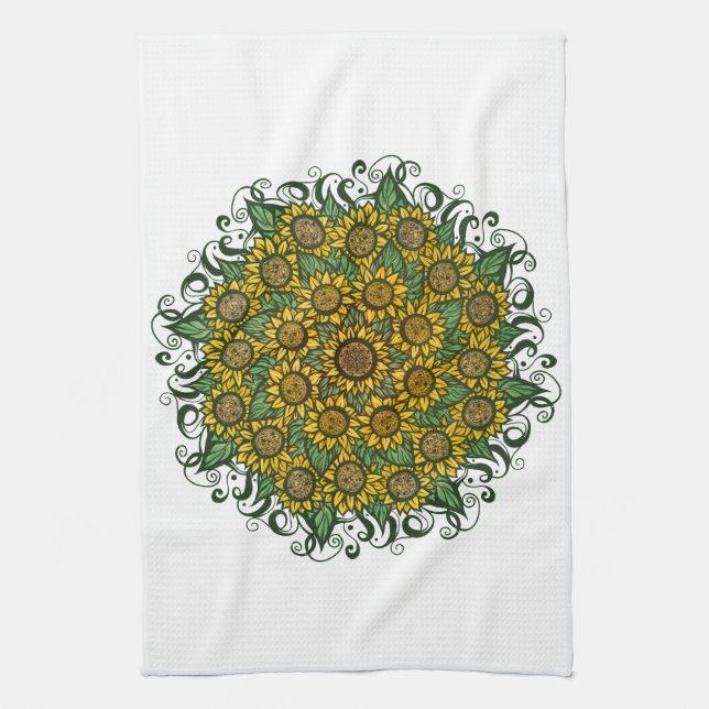 Sunflower Mandala Nature Lover Sunflowers Floral   Tea Towel (Vertical)
