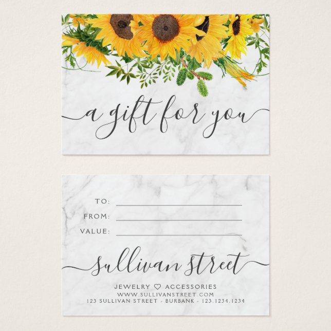 Sunflower Marble Small Business Gift Certificate (Front & Back)