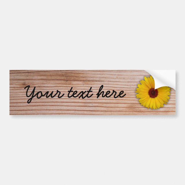 Sunflower Marigold on Rustic Wooden Boards Bumper Sticker (Front)