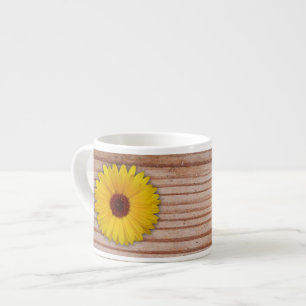 Sunflower Marigold on Rustic Wooden Boards Espresso Cup