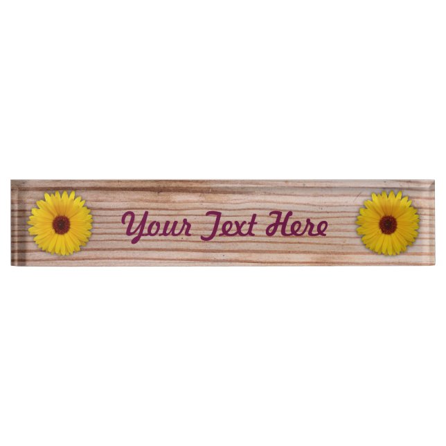 Sunflower Marigold on Rustic Wooden Boards Nameplate (Front)