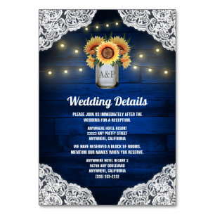 Sunflower Mason Jar Blue Wood Wedding Insert Cards