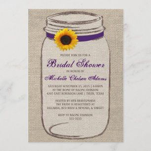 Sunflower Mason Jar Bridal Shower Invitation