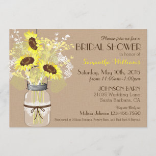 Sunflower Mason Jar Burlap Rustic Bridal Shower Invitation