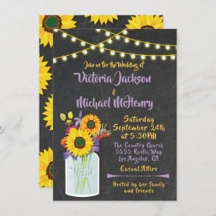 Sunflower Mason Jar Chalkboard Wedding Invitations