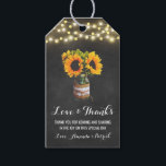 Sunflower Mason Jar Chalkboard Wedding Thank You Gift Tags<br><div class="desc">Sunflower Mason Jar Chalkboard Wedding Thank You Tags -  feature a chalkboard background with decorative string lights and a mason jar at the bottom that's decorated with burlap and lace. Jar is also filled with sunflowers. See the full matching collection below.</div>