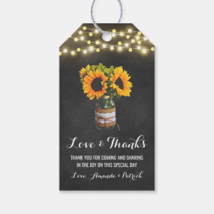 Sunflower Mason Jar Chalkboard Wedding Thank You Gift Tags