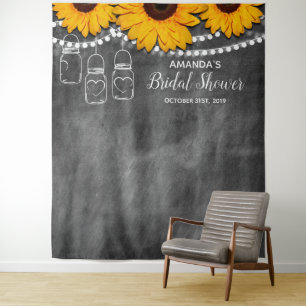 Sunflower Mason Jar Party Photo Booth Backdrop Tapestry