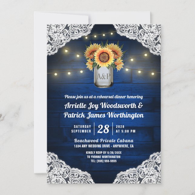 Sunflower Mason Jar Rehearsal Dinner Invitations (Front)