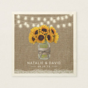 Sunflower Mason Jar Rustic Floral Burlap Wedding Napkin