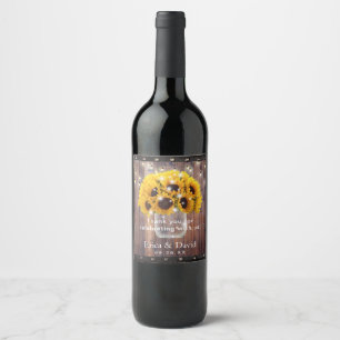 Sunflower Mason Jar String Lights Rustic Wedding Wine Label