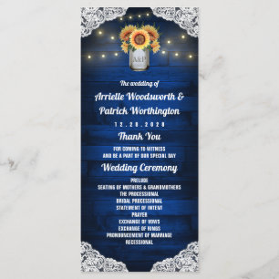 Sunflower Mason Jar Wood Lace Wedding Programs Programme