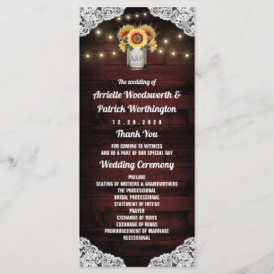Sunflower Mason Jar Wood Lace Wedding Programs Programme