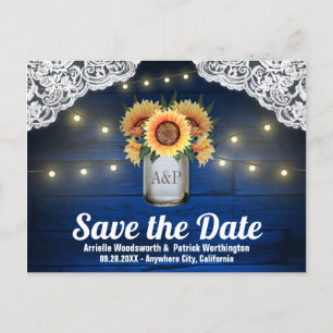 Sunflower Mason Jar Wood Save the Date Postcards
