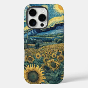 Sunflower Meadow in the Starry Night iPhone 16 Pro Case