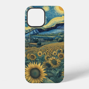 Sunflower Meadow in the Starry Night iPhone 12 Case