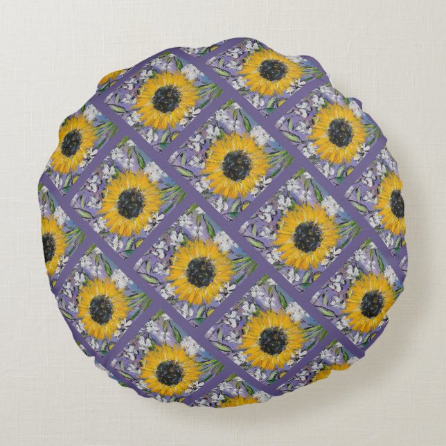 Sunflower Medley Lavendar Pattern Round Cushion (Back)