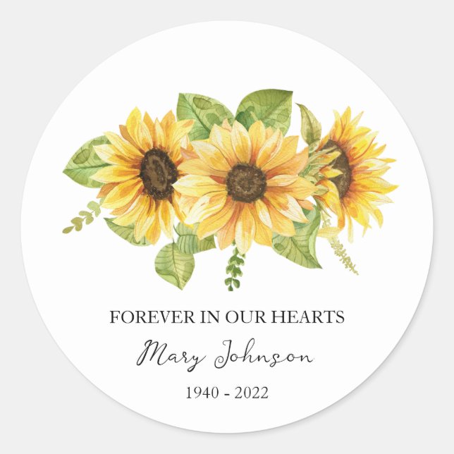 Sunflower Memorial Funeral Classic Round Sticker (Front)