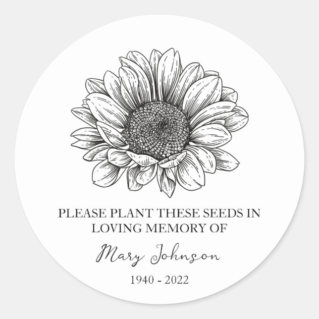 Sunflower Memorial Funeral Seed Packet Classic Round Sticker (Front)