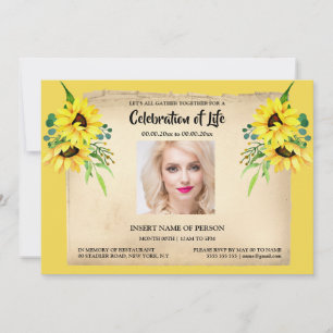Sunflower memorial in memory of colour photo invitation