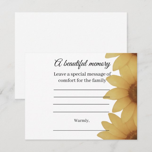 Sunflower memorial message card (Front/Back)