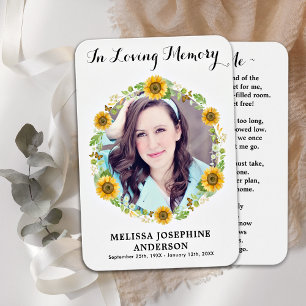 Sunflower Memorial Photo Funeral Prayer Card