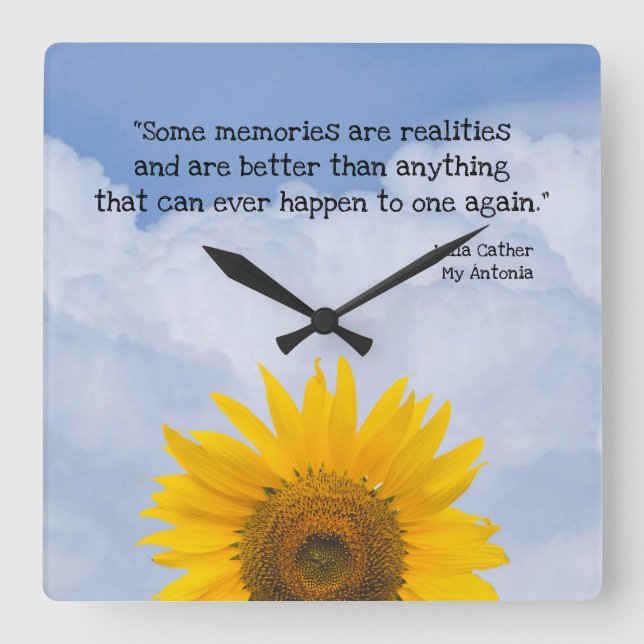 Sunflower, Memories quote, Square Wall Clock (Front)