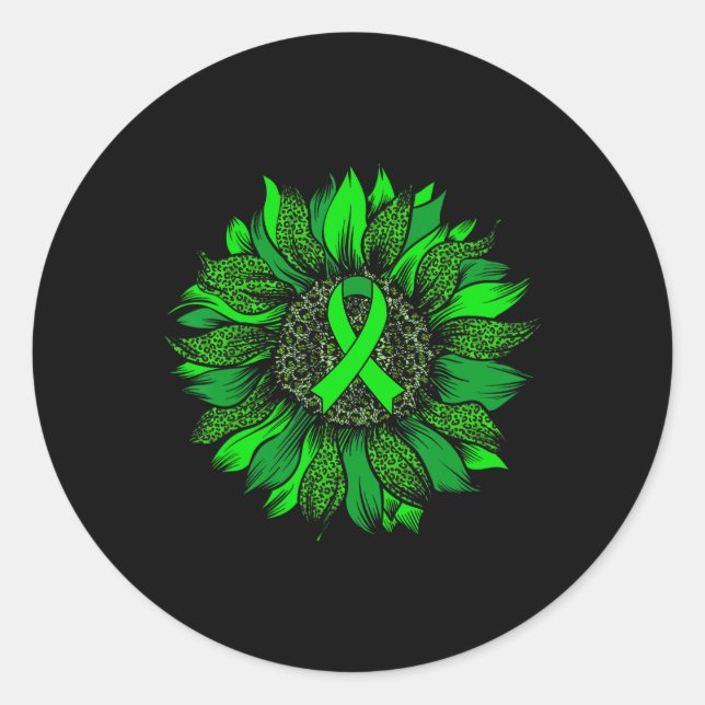 Sunflower Mental Health Awareness Green Ribbon Wom Classic Round Sticker (Front)