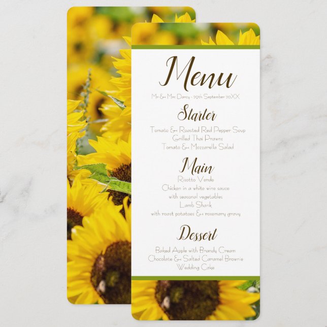 Sunflower Menu Invitation (Front/Back)