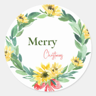 Sunflower Merry Christmas  Classic Round Sticker