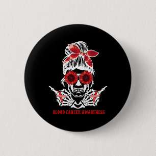 Sunflower Messy Bun Skull Red Ribbon Blood Cancer  6 Cm Round Badge
