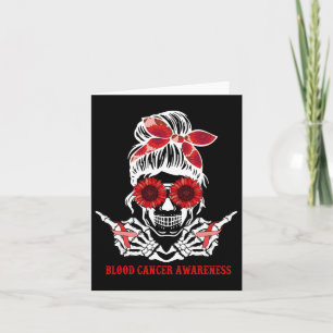 Sunflower Messy Bun Skull Red Ribbon Blood Cancer Card