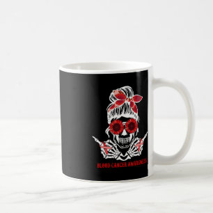 Sunflower Messy Bun Skull Red Ribbon Blood Cancer Coffee Mug