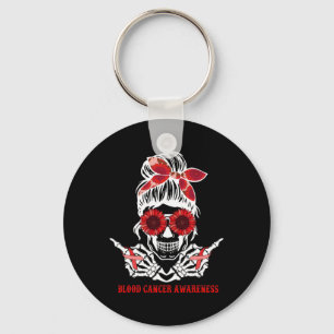 Sunflower Messy Bun Skull Red Ribbon Blood Cancer Key Ring