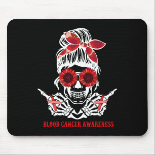 Sunflower Messy Bun Skull Red Ribbon Blood Cancer Mouse Mat
