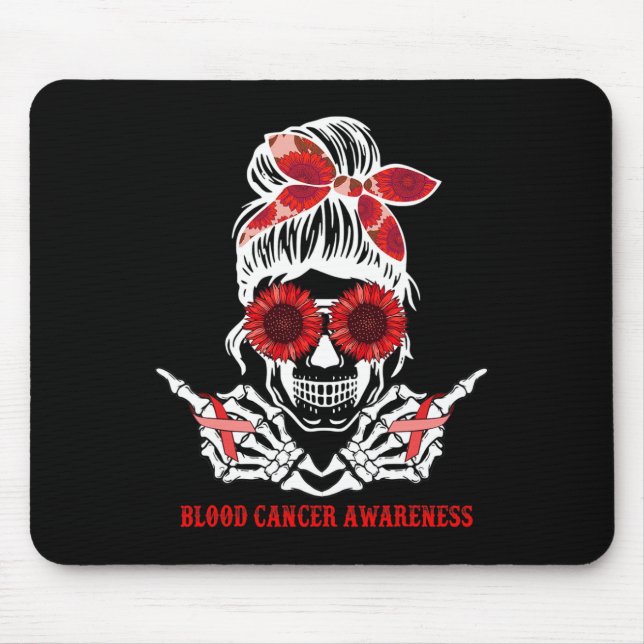 Sunflower Messy Bun Skull Red Ribbon Blood Cancer  Mouse Mat (Front)