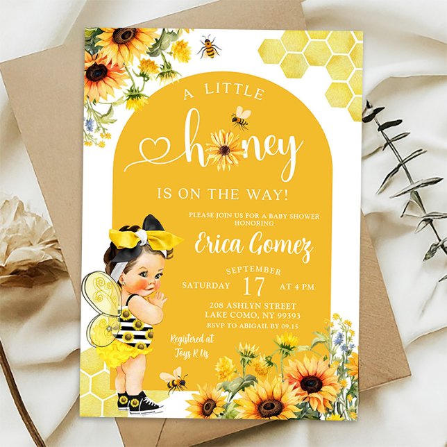 Sunflower Mexican Girl Honey Bee Baby Shower Invitation (Creator Uploaded)