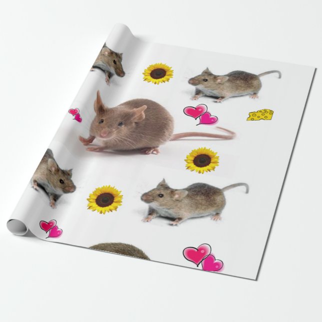 Sunflower Mice Matte Wrapping Paper (Unrolled)
