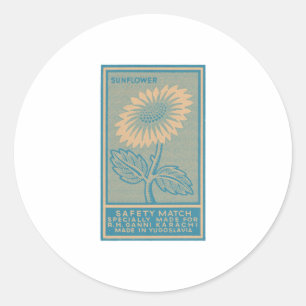 Sunflower Mid Century Modern Matchbook Art Classic Round Sticker